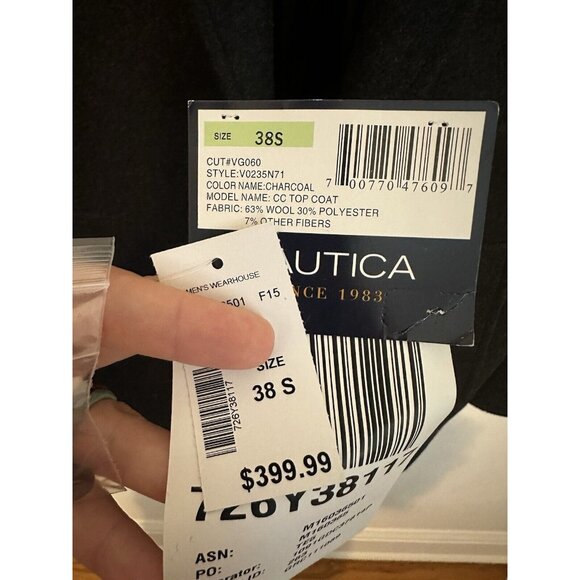 $399 Nautica Men's Gray Wool-Blend Classic-Fit Camber Overcoat Jacket Size 38S - Picture 8 of 9